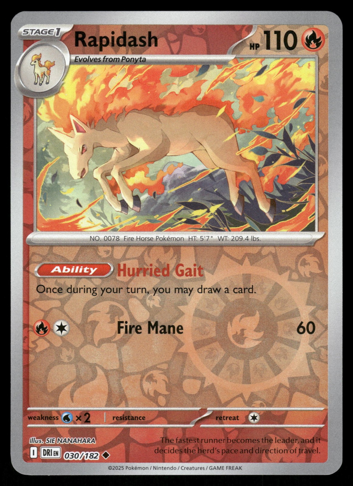 Rapidash 030/182 DRI SV10: Destined Rivals Reverse Holo NM