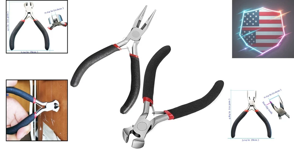 Juego de herramientas ergonómicas de reparación de cremallera: aguja-nariz y alicates de corte final de acero al carbono Foto 2 de 4