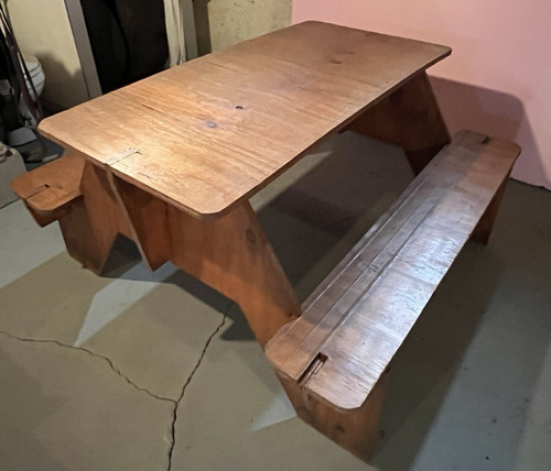 Sturdy Picnic Table - 8 Piece Kid Size Play table Plywood Stained Hand Made