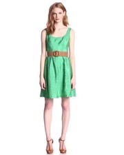 NWT Nine West Aquamarine Textured Linear Burnout Fit & Flare Dress w/Pockets 6