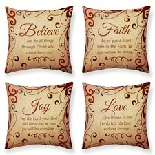 4 Pcs Christian Believe Faith Joy Love Quote Pillow Cover Religious Cushion Case