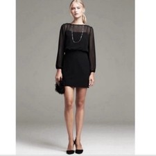 BANANA REPUBLIC Black Sheer Illusion Yoke Long Sleeve LBD Cocktail Mini Dress 8