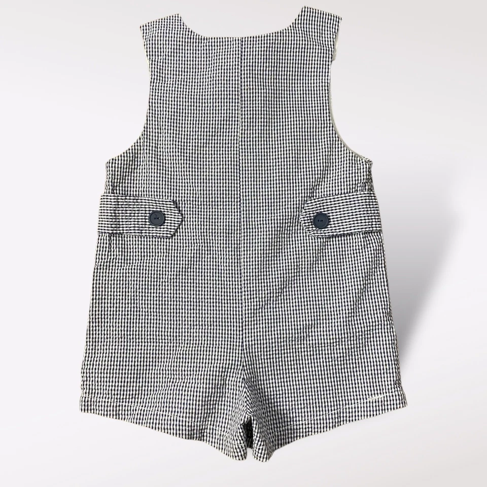 Mameluco vintage Samara 3T negro blanco Seersucker mameluco camión volquete aplique Foto 3 de 4