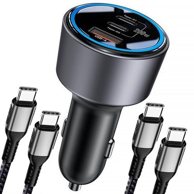 200W USB C Car Charger PD3.0 QC4.0 Fast Charging Adapter with 2 Cables