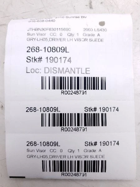 Parasol izquierdo conductor iluminado se adapta a 01-06 LEXUS LS430 74320-50180-A0 Foto 4 de 4