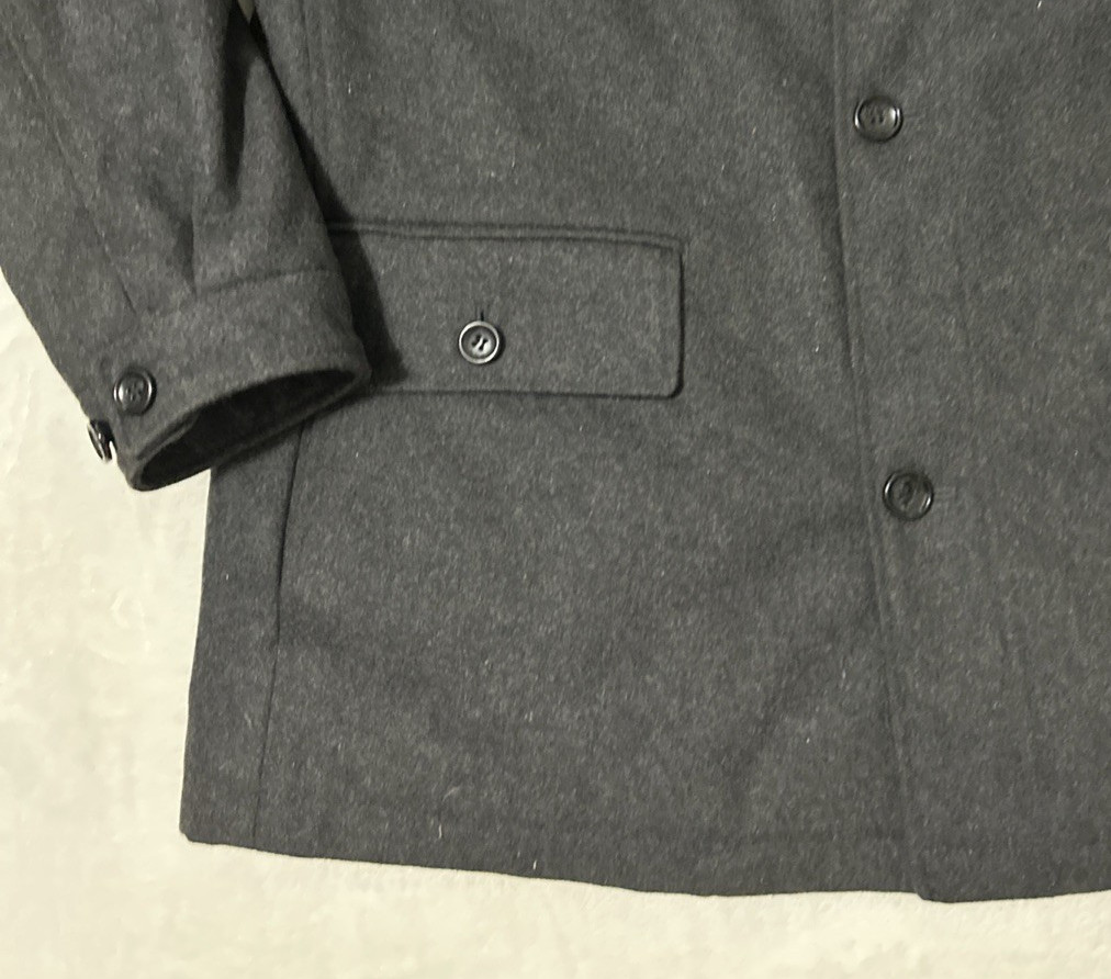 Michael Kors Peacoat Men's XL Charcoal Wool Blend Button Up Utility Overcoat thumbnail 2