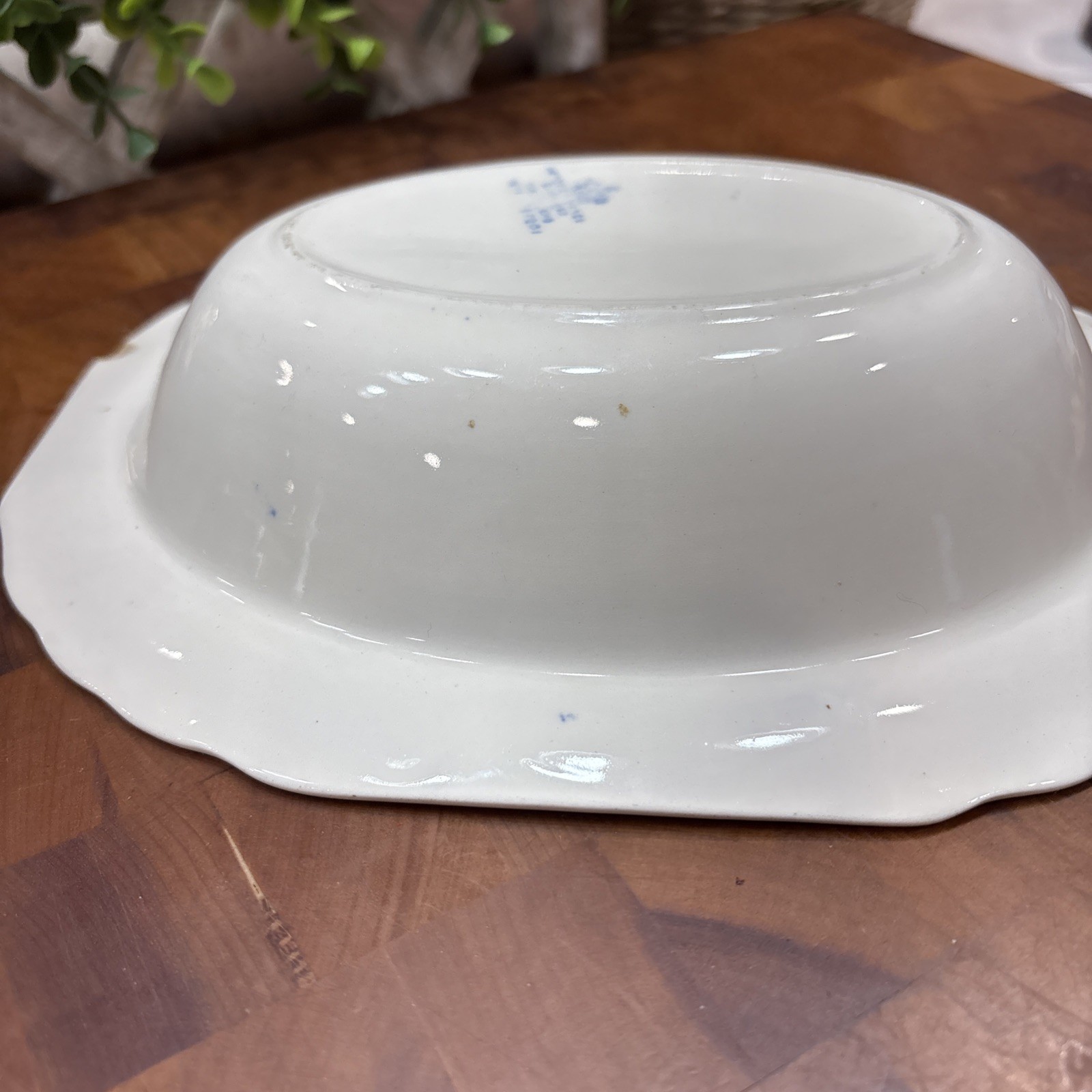 Vtg Wood & Sons England Blue White Transfer Ware Oval Serving Bowl Landscape SEE