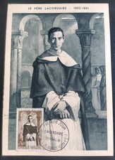 CARTE MAXIMUM TIMBRE PÈRE LACORDAIRE N° 1287 OBLITÉRÉ RECEY SUR OURCE 1961