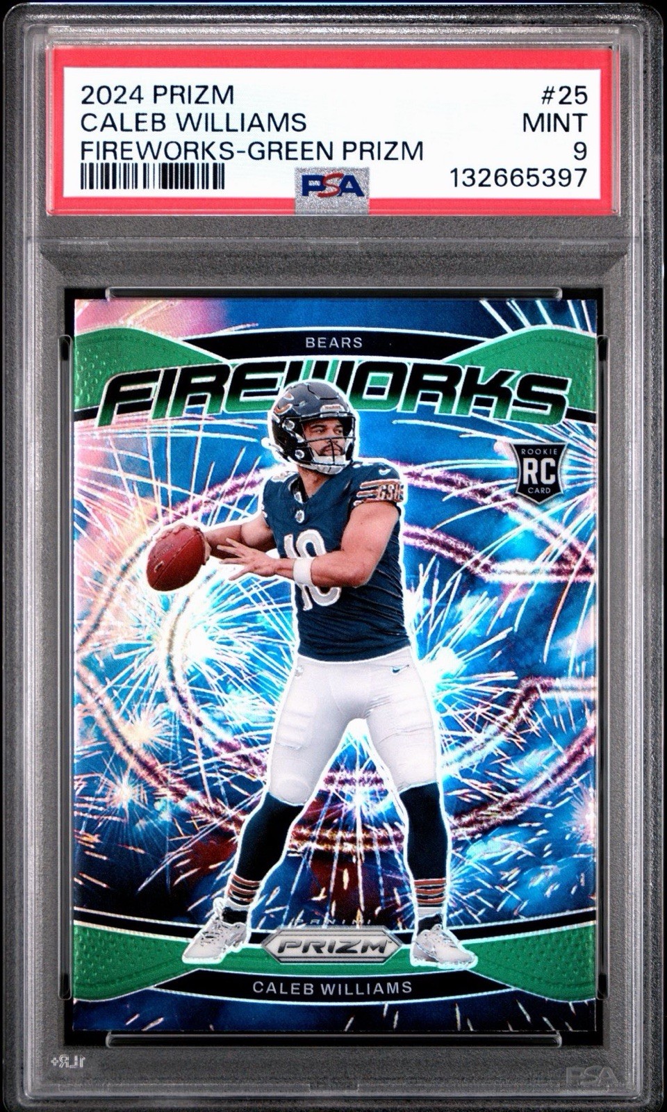 2024 Caleb Williams Panini Prizm Fireworks Green #25 Rookie RC PSA 9 Mint Bears!