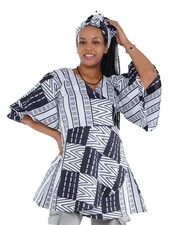African Wrap Top, Double Layer 3/4 Sleeve  One Size, Cotton,   Ships Today