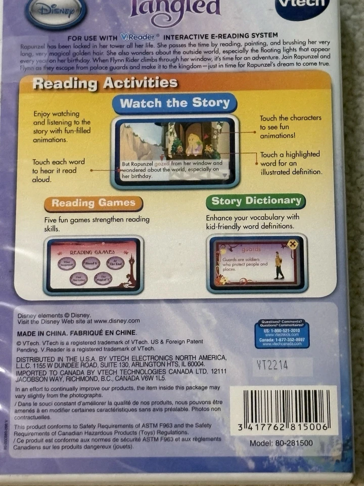 Vtech V.Reader Interactive Reading System Lot of 3 Games Tangled Hello Kitty El - Image 2 of 4