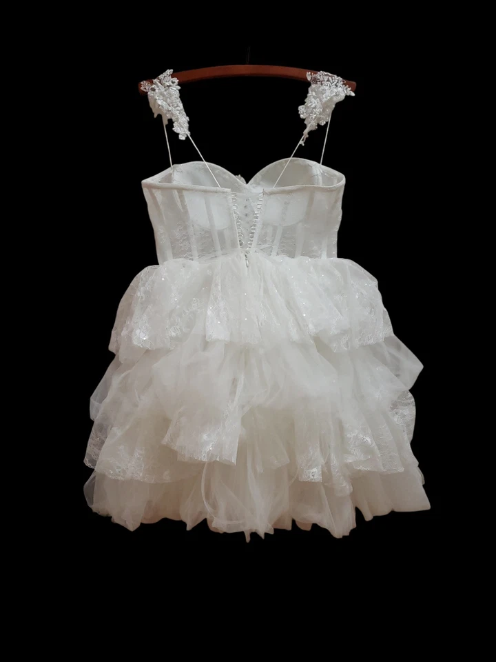 Formal Dress Womens Size M White Sleeveless Midi Wedding Beaded Lace - Image 2 of 4