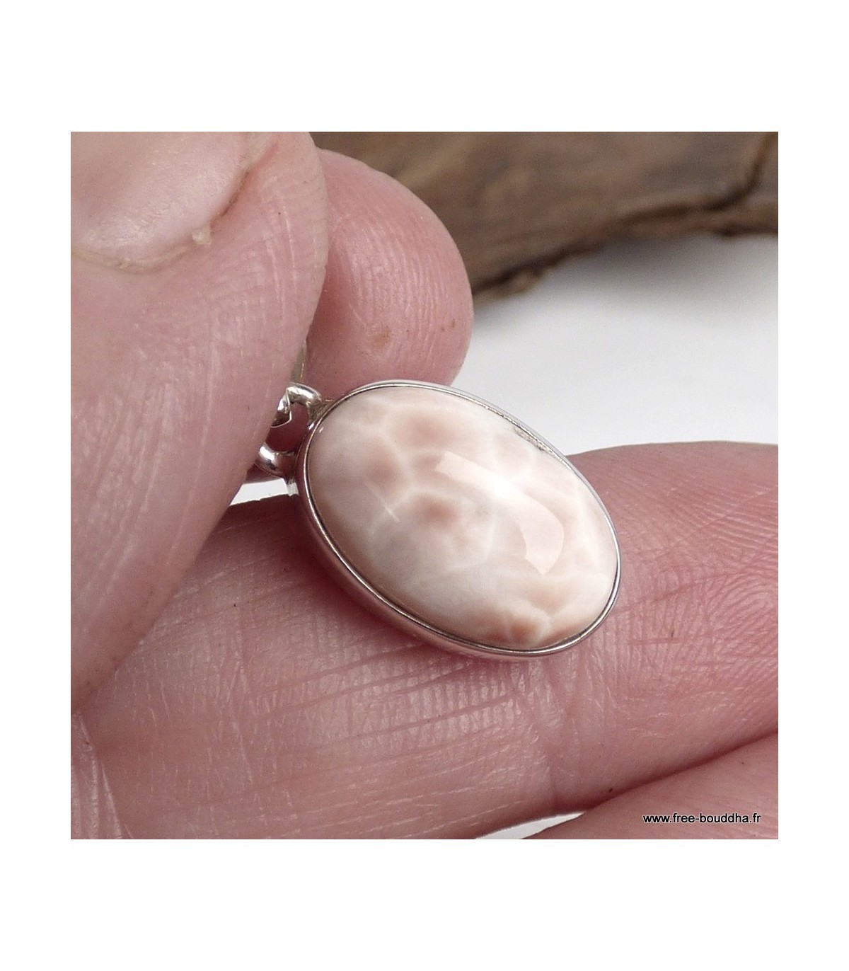 Pendentif natrolite rose véritable collier argent 925 forme ovale - 2
