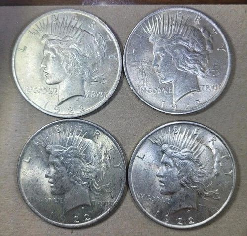 FOUR Peace Silver Dollars NICE VALUE. 1922. AU/BU. Nice Coins! FREE SHIP