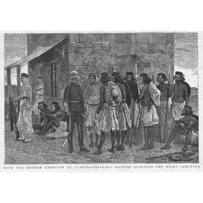 SUDAN freundliche Ureinwohner in der britischen Garnison in Suakin - antiker Druck 1884
