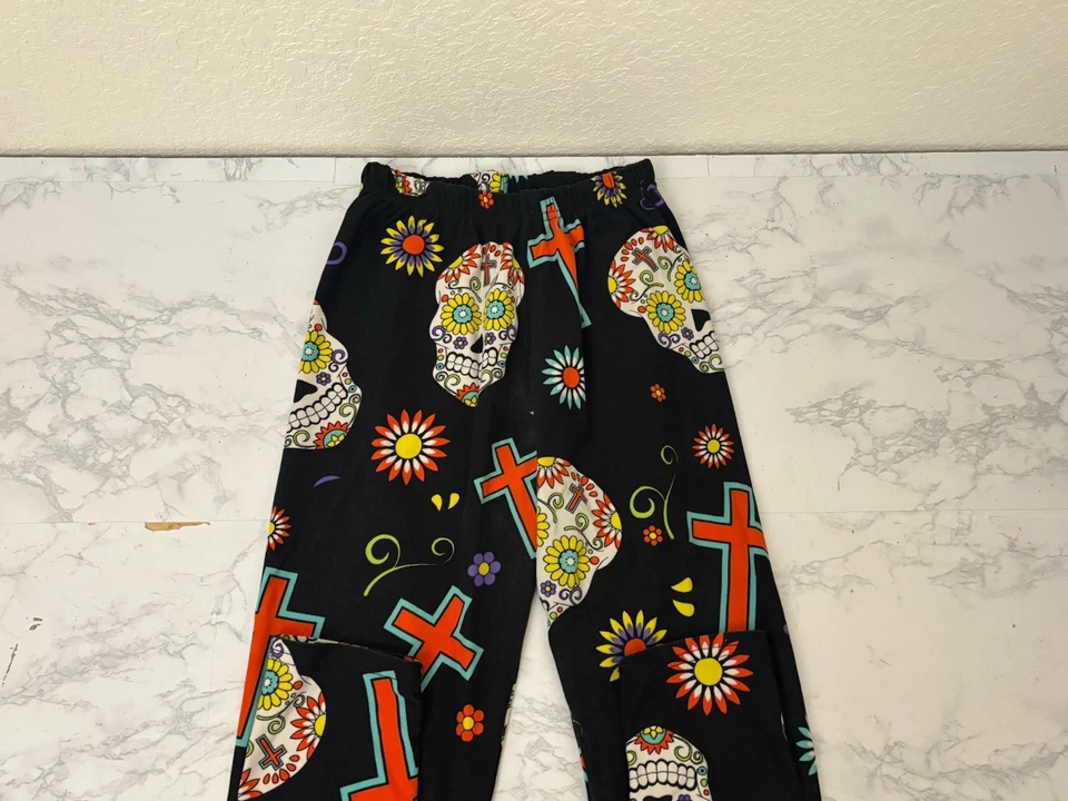 Leggings negros con calavera y cruces para mujer S/M cintura elástica pantalones B2 Foto 3 de 4