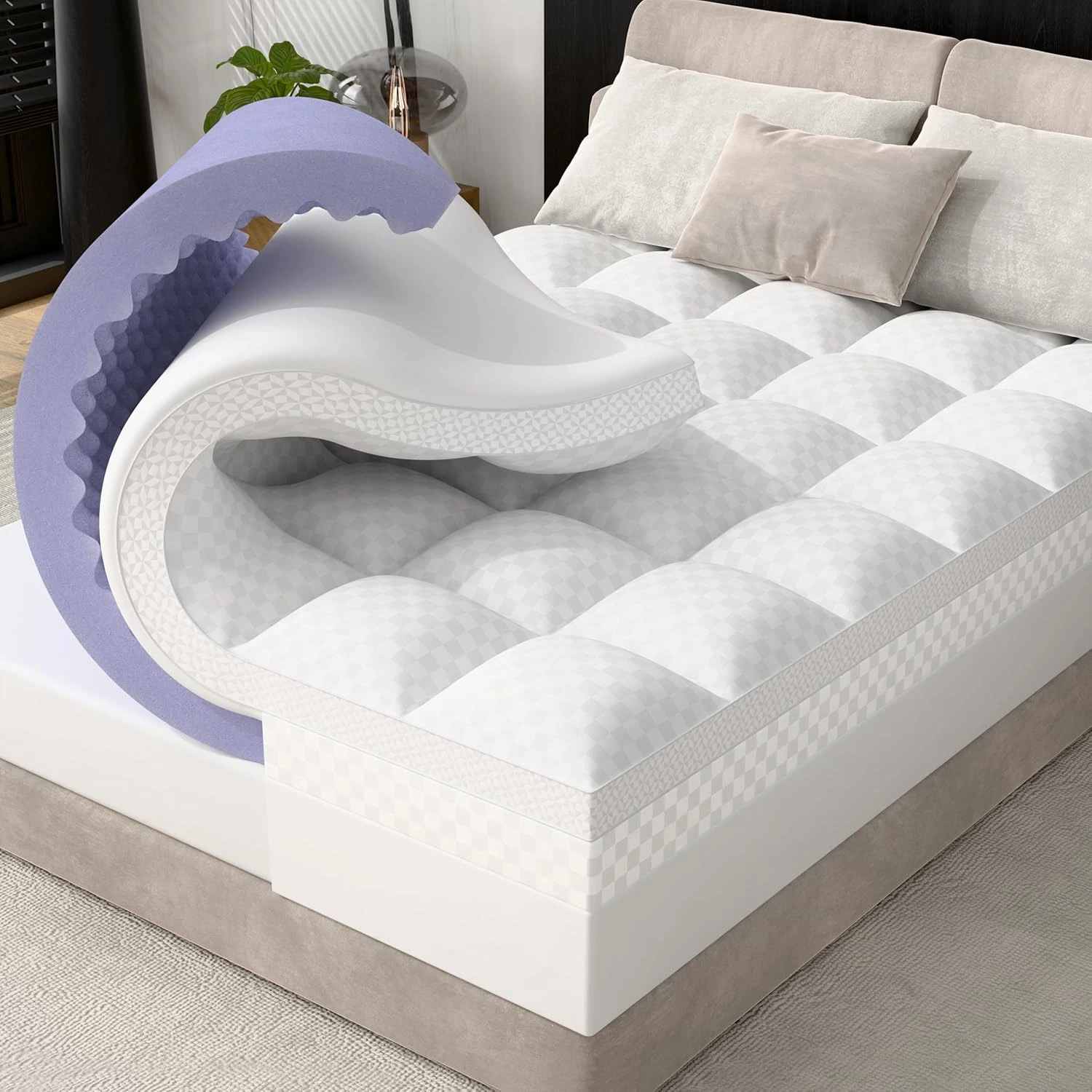 4" King Memory Foam Mattress Topper - Dual Layer Cooling Gel & Pillow Top
