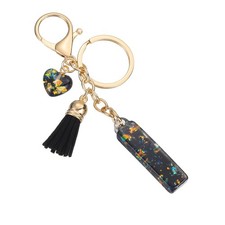 Initial Letter Keychain Cute Letter-I Bling Love Tassel Floral Charm Black