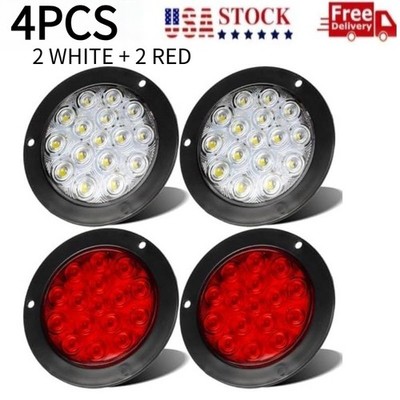 4PCS 4 Inch Round LED Trailer Tail Lights 2 Red and 2 White 4'' Led Stop Brake