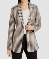 Elie Tahari Women's Black One-Button Check Bree Blazer Jacket Size 8