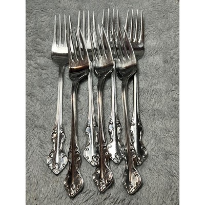 Vintage Eldan Japan Ornate Rococo Stainless Dinner Forks Set of 7 Elegant