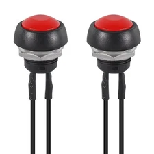 2x Red Push Button Switch Waterproof Reset Car/Truck Wires DC 12V AC 125V/250V