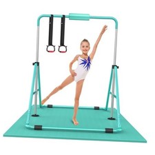Gymnastic Bars for Kids with Adjustable Height, Folding Green with Mat