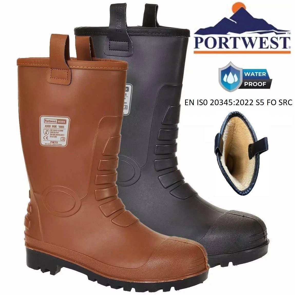 PORTWEST Neptune Rigger Boot S5 FO SR FW75 Waterproof Site Yard Muck Wellies Sz