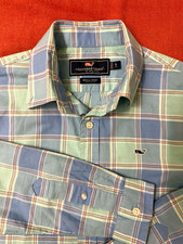 Vineyard Vines Whale Shirt Kids L Blue/Green Plaid Button-Down RN 134578