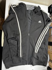 Adidas Track Jacket Men L Black White Essentials Warm Up Full Zip 3 Stripes