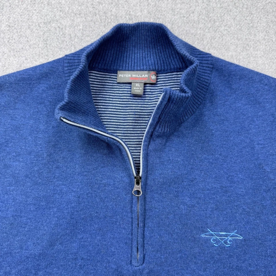 Peter Millar Crown Sport 1/4 Zip Vest Mens XL Blue Unk. Golf Country Club Logo - Image 2 of 4