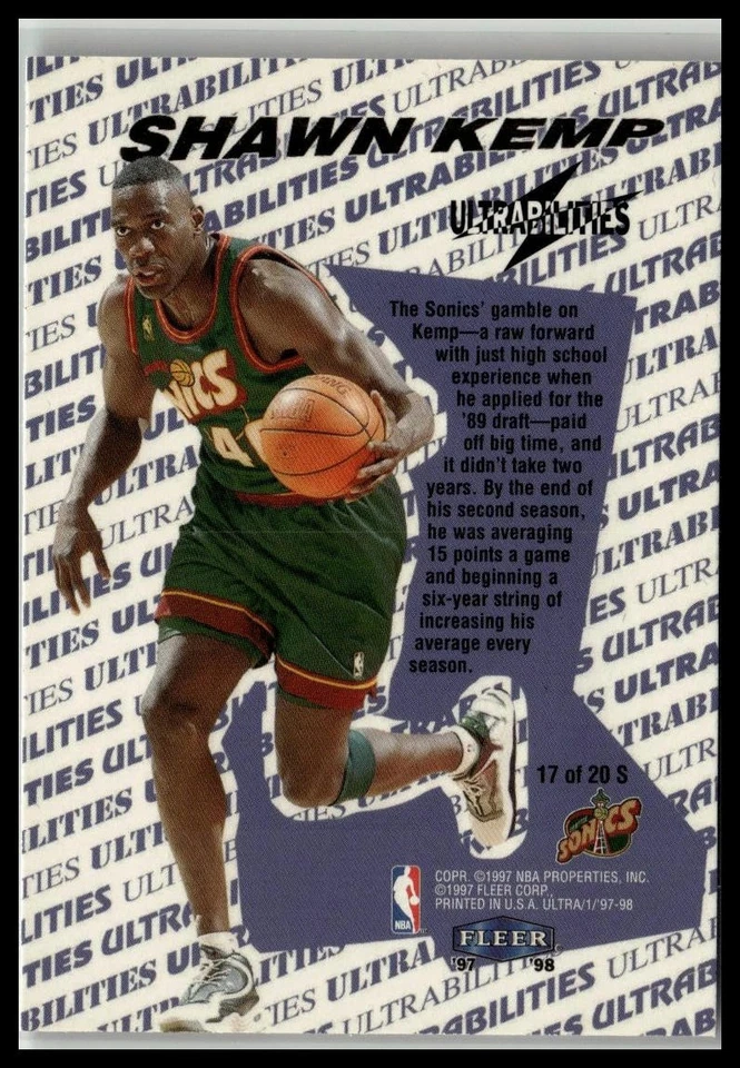 1997-98 Ultra #17 S Shawn Kemp Ultrabilities Starter - Image 2 of 2