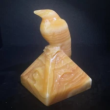 3.4LB 160mm" Natural Yellow Calcite Pyramid with BIrd Carving Crystal Gift