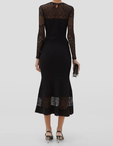$2840 Alexander McQueen Women's Black Lace And Ribbed Silk Midi Dress Size XS - Picture 2 of 7