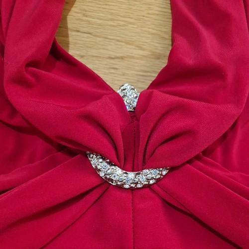 Joseph Ribkoff Dress Red Halter Neck Jewelled Front Ring Button Neck Size 10 - Picture 3 of 8