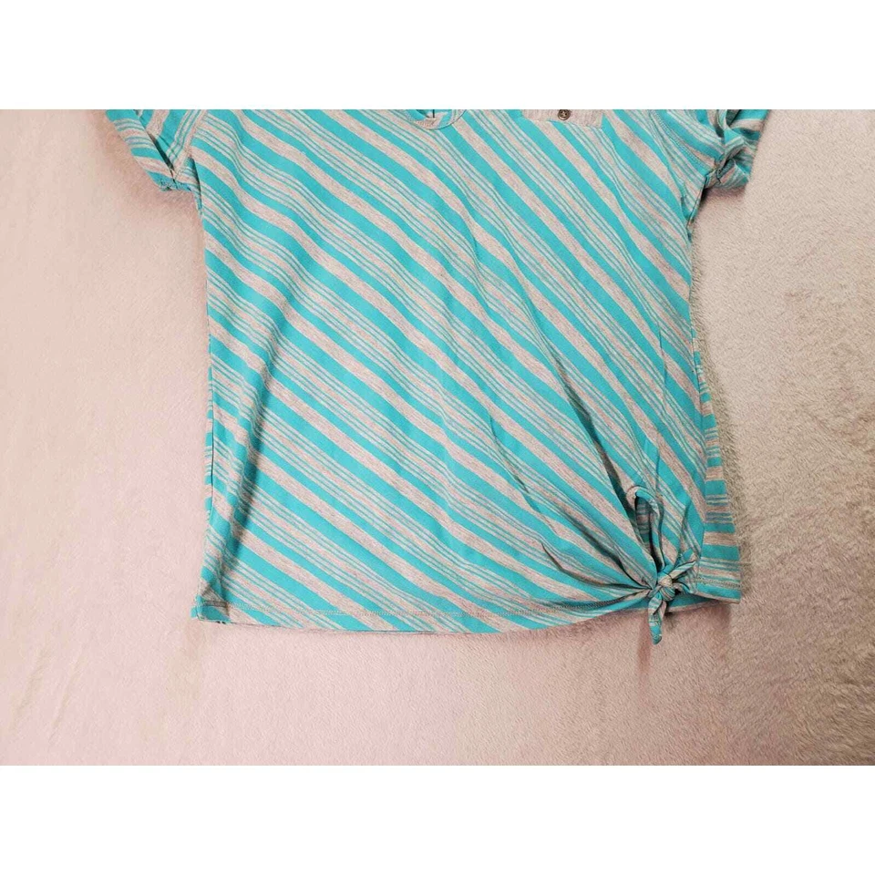 Ocean Pacific Blouse Top Girls Large Blue Gray Stripe Cotton Short Sleeve V Neck - Image 2 of 4