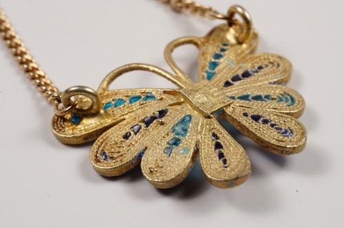 Butterfly Pendant Enamel Adriana Alioto Genoa Italy 1960s 15" Original Tag - Picture 6 of 10