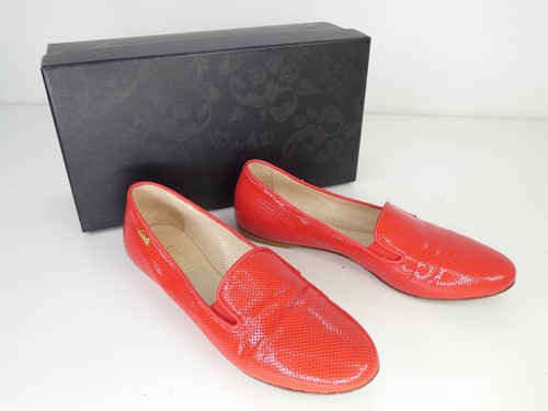 Loriblu Shoes Flat Red Patent Leather Loafers Perforated Opera Shoes UK 6.5 - Picture 1 of 14