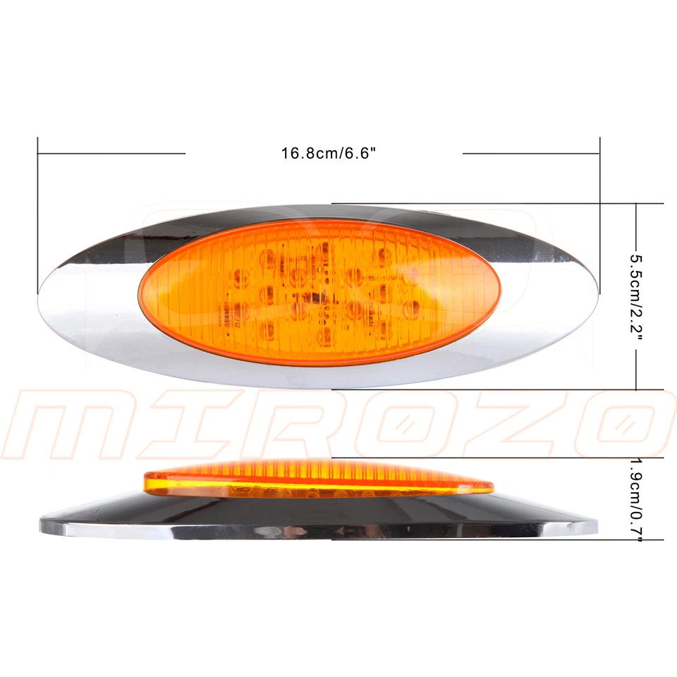 8pcs Amber 16 LED 6.5'' Side Marker Clearance Light w Chrome Bezel for Peterbilt - Image 3 of 4