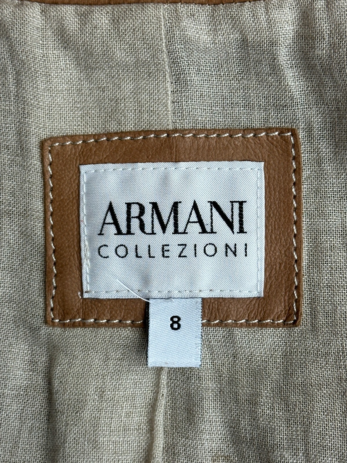ARMANI COLLEZIONI Lambskin Leather Jacket 8 Camel White Stitching Button Tan image 7