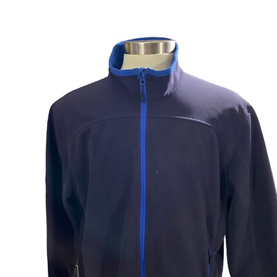Lands End Men Navy Soft Shell Full Zip Jacket Sz XL Fleece Lined Mock Neck 