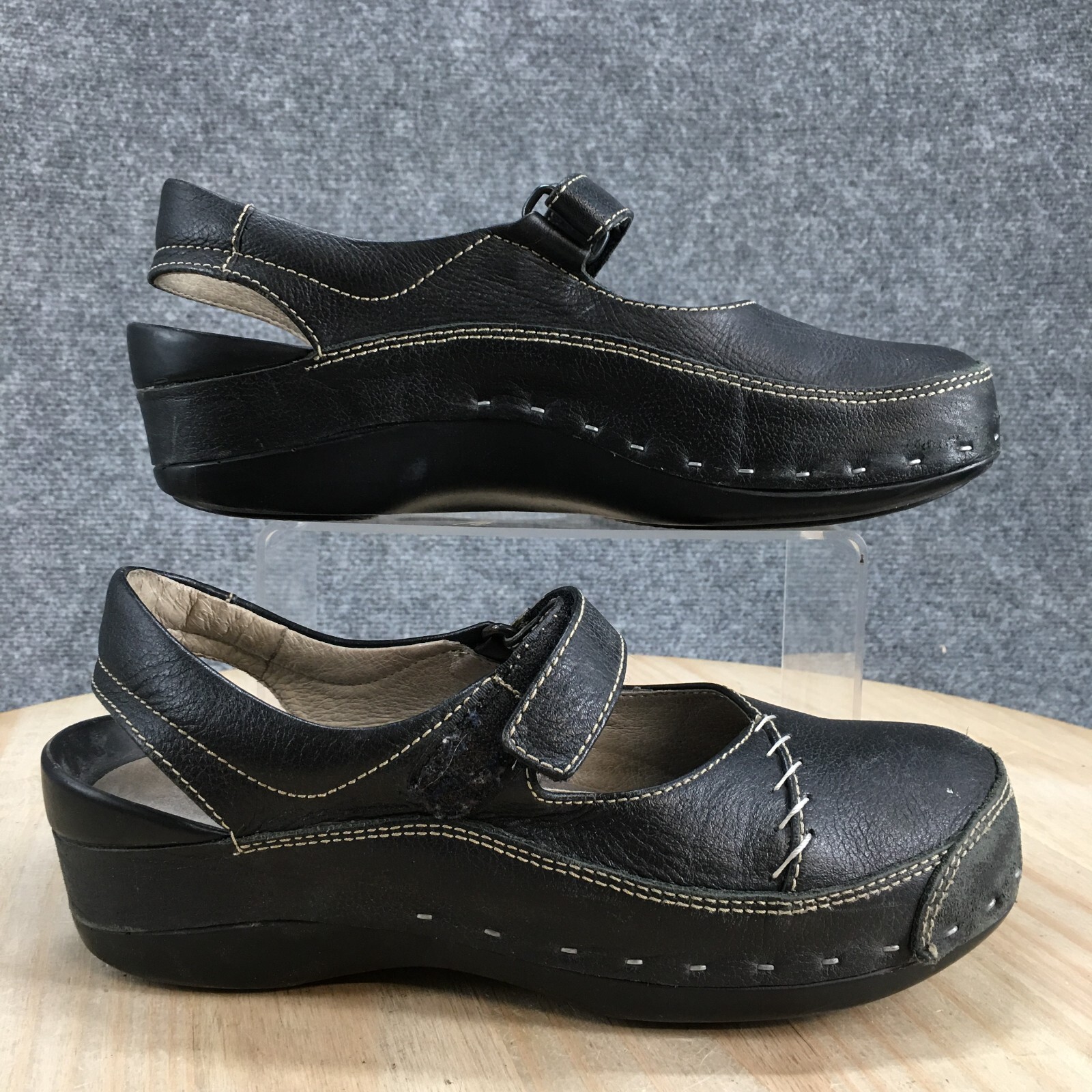 Wolky Shoes Womens 40 Mary Jane Clogs Black Leather Round Toe Casual Comfort