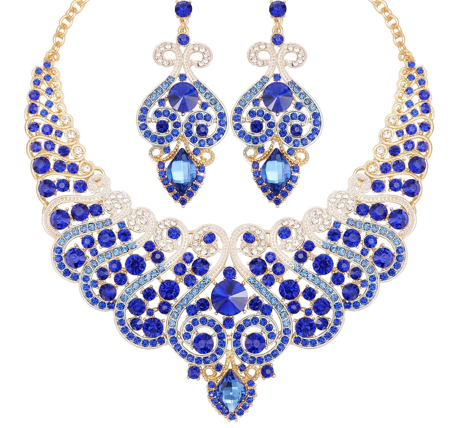 CSY Luxurious Statement Bib Necklace & Earrings Set for Wedding Party Prom Dresses