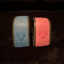 Lot of 2 Adult Walt Disney World Parks Magic Band USED Blue Pink 0280