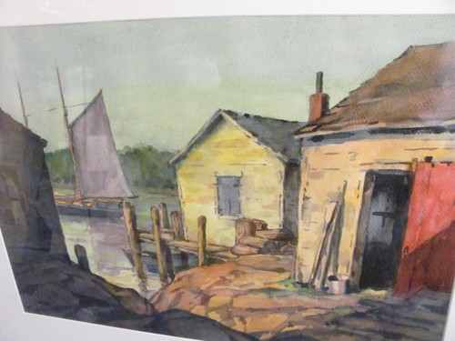 Rockport School Harbor Scene by Ralph Fuller (1890-1963) Watercolor Painting - Picture 7 of 9