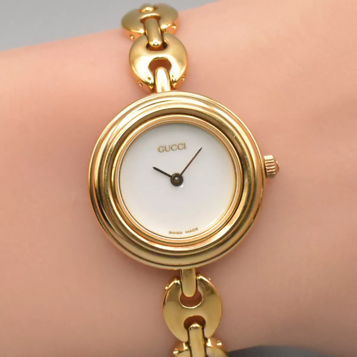 Montre vintage GUCCI lunette à changement 11/12,2 quartz or du JAPON pile neuve
