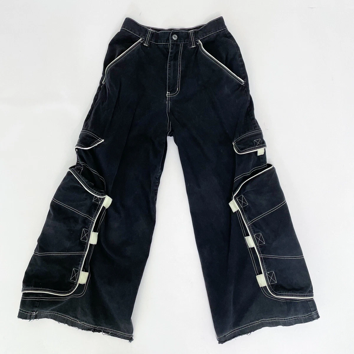 MACGEAR Wide Leg Rave Skater Cargo Pants Kikwear JNCO Black Emo
