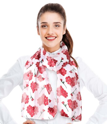 Rose Hearts Theme Valentine's Day Silk Feeling Lightweight Fashion Scarf