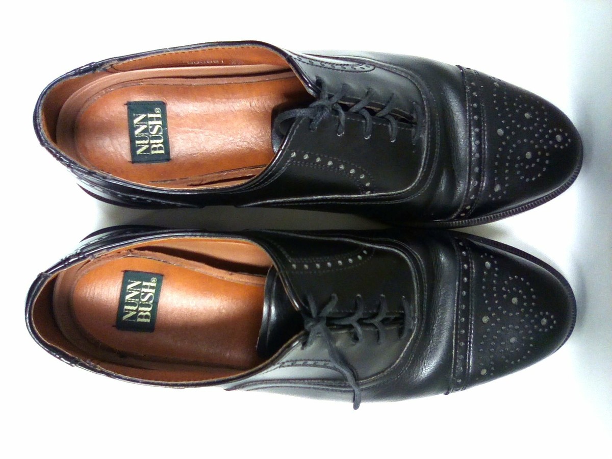 Nunn Bush Black Leather Brogue Cap Toe Derby Oxfords Dress 