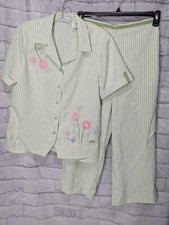 Alfred Dunner Women's Green  White 2-PC Spring Floral Capri  Shirt Set Size 8
